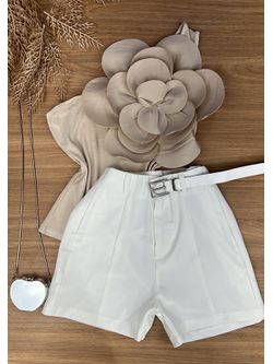 Short Alfaiataria Com Cinto Branco