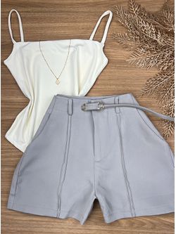 Short com Cinto Alfaiataria Cinza - LOJA ANDRESSA FREITAS