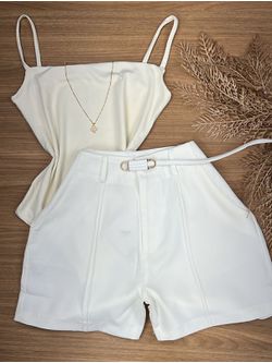 Short com Cinto Alfaiataria Branco - LOJA ANDRESSA FREITAS