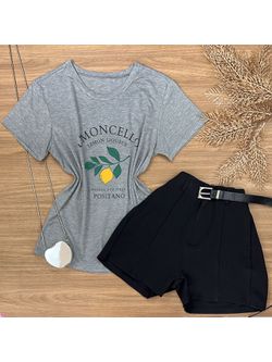 Blusa Tee Shirt Estampa Limão Cinza - LOJA ANDRESSA FREITAS