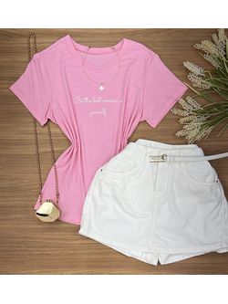 Blusa Tee Shirt Frase Rosa - LOJA ANDRESSA FREITAS