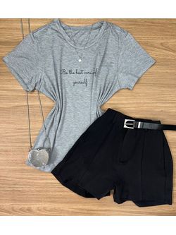 Blusa Tee Shirt Frase Cinza - LOJA ANDRESSA FREITAS