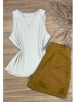 Blusa Canelada Regata Bege Claro