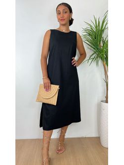 Vestido Linho Midi Preto