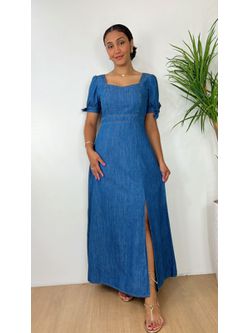 Vestido Longo Jeans com Manga Princesa - LOJA ANDRESSA FREITAS