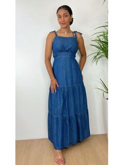 Vestido Longo Jeans com Alça Fina - LOJA ANDRESSA FREITAS