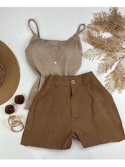 Short Alfaiataria Marrante Bege - LOJA ANDRESSA FREITAS