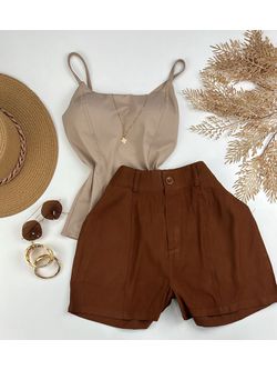 Short Alfaiataria Marrante Marrom - LOJA ANDRESSA FREITAS
