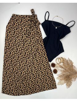 Saia Transpassada Estampa Animal Print Onça
