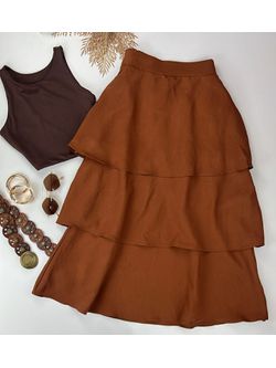 Saia Midi Camadas Caramelo - LOJA ANDRESSA FREITAS