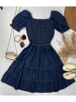 Vestido Curto Jeans com Manga - LOJA ANDRESSA FREITAS