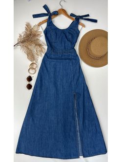 Vestido Longo Jeans com Fenda - LOJA ANDRESSA FREITAS