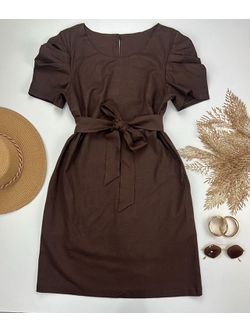 Vestido Curto Linho Marrom Escuro