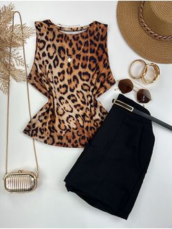 Blusa Canelada Max Croped Regata Animal Print Onça - LOJA ANDRESSA FREITAS