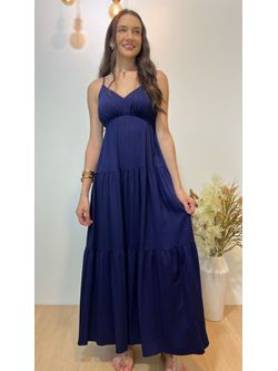 Vestido Midi Sarjado Azul Marinho - LOJA ANDRESSA FREITAS