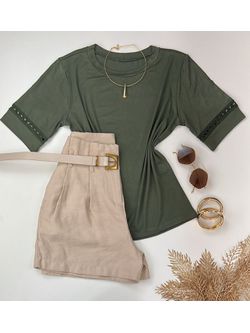 Blusa Manga com Detalhe Guipir Verde