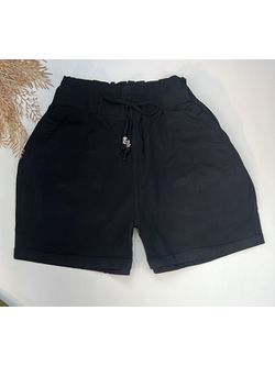 Short Sarja Cenoura Sininho Preto Sem Botões 