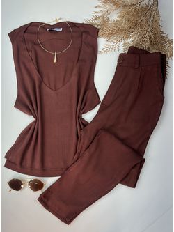 Conjunto Viscolinho com Elastano Marrom - LOJA ANDRESSA FREITAS