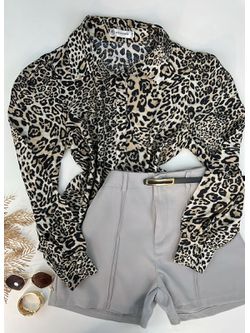 Camisa Animal Print Cinza