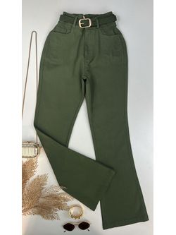 Calça Sarja Flare Com Cinto Verde - LOJA ANDRESSA FREITAS