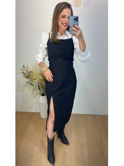 Vestido Mid Linho Preto