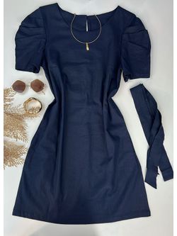 Vestido Curto Linho Azul Marinho