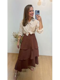 Saia Midi Camadas Marrom