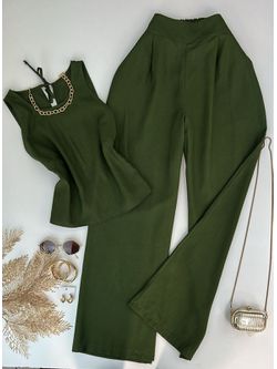 Conjunto Wide Com Cropped Verde Militar