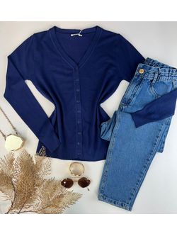 Cardigan Tricot Azul Marinho - LOJA ANDRESSA FREITAS