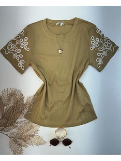 Blusa Manga Bordada Bege