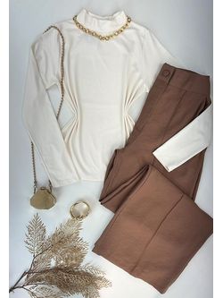 Calça Wide Leg Alfaiataria Marrom