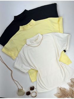  Blusa T-shirt Gola Alta Branca - LOJA ANDRESSA FREITAS
