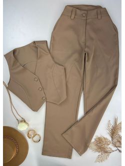 Conjunto Calça e Colete Wide Leg Alfaiataria Bege - LOJA ANDRESSA FREITAS
