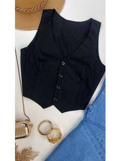 Colete Linho Preto - LOJA ANDRESSA FREITAS
