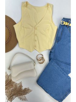 Colete Linho Amarelo Manteiga - LOJA ANDRESSA FREITAS