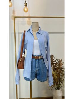 Camisa Viscolinho com Elastano Azul - LOJA ANDRESSA FREITAS