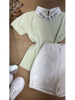 Blusa Gola Polo Com pedrarias Verde Menta - LOJA ANDRESSA FREITAS