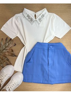 Blusa Gola Polo Com pedrarias Branca - LOJA ANDRESSA FREITAS
