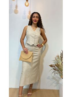 Conjunto Saia Mídi e Colete Cru - LOJA ANDRESSA FREITAS