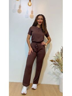 Conjunto De Polo Viscolinho Com Elastano Marrom - LOJA ANDRESSA FREITAS
