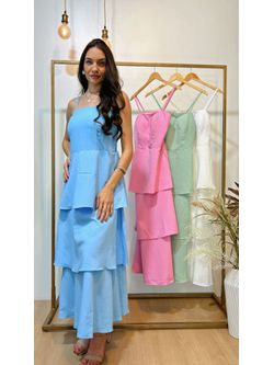 Vestido Midi Camadas Azul - LOJA ANDRESSA FREITAS