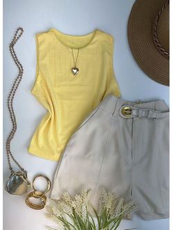 Blusa Regata Canelada Amarelo Manteiga - LOJA ANDRESSA FREITAS