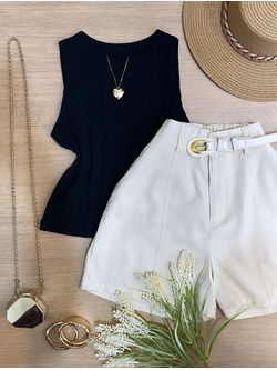 Blusa Regata Canelada Preta - LOJA ANDRESSA FREITAS
