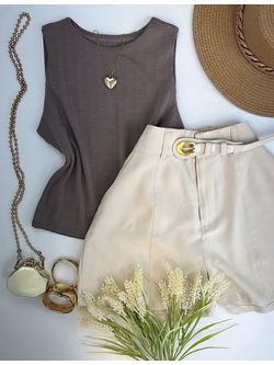 Blusa Regata Canelada Cappuccino - LOJA ANDRESSA FREITAS