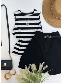 Blusa Regata Canelada Listrada - LOJA ANDRESSA FREITAS