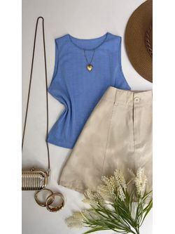 Blusa Regata Canelada Azul - LOJA ANDRESSA FREITAS