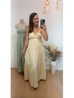 Vestido Midi Sarjado Amarelo Manteiga 