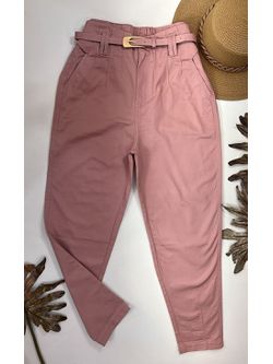 Calça Cenoura com Cinto Dourado Rose 