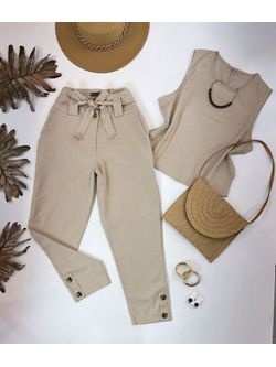 Conjunto Calça e Regata Em Linho Cru - LOJA ANDRESSA FREITAS