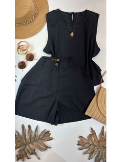 Conjunto Short e Regata Linho Preto - LOJA ANDRESSA FREITAS